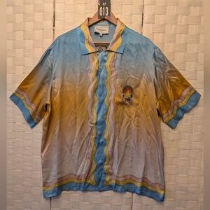 Vibrant Blue and Yellow Gradient Casual Shirt